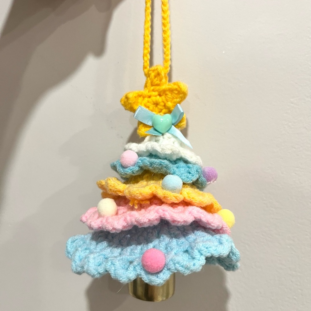 Christmas Crochet Tree Ornament with Bell Cute Xmas Decoration, Hanging Decor - Picture 1 of 2